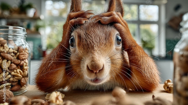 Obraz Squirrel with hands on head, looking around suspiciously