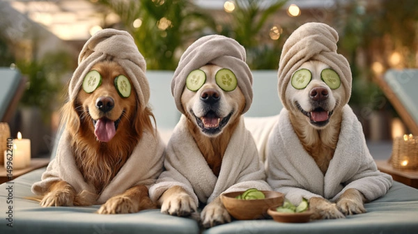 Obraz Dogs lying on lounge chairs in a luxurious pet spa