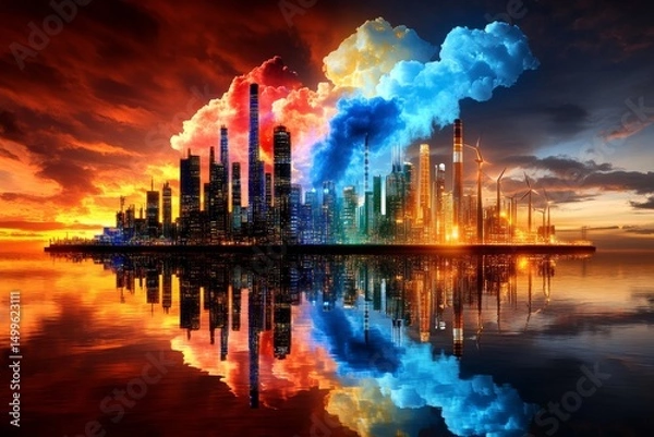 Fototapeta Transition from fossil fuel energy to clean energy. Generative AI