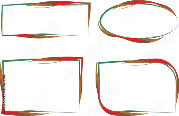 Fototapeta green red brown colored abstract irregular curved art frames set