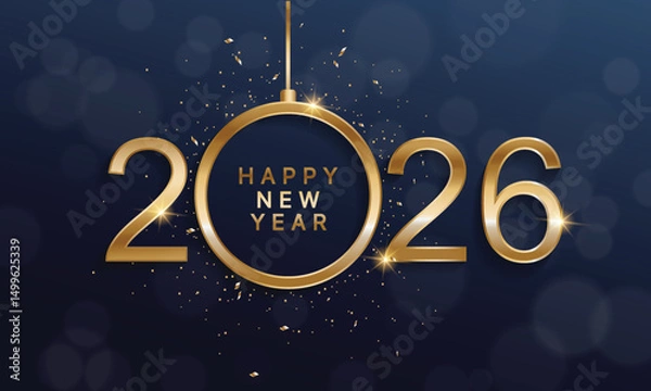 Fototapeta 2026 Happy New Year Background Design. Greeting Card, Banner, Poster. Vector Illustration.