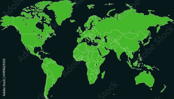 Obraz World map. Green modern vector map. Silhouette map.	