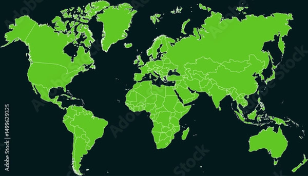 Obraz World map. Green modern vector map. Silhouette map.	