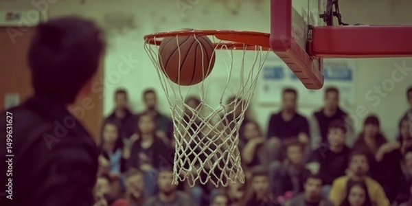 Obraz A basketball is in the air and is about to go through the net