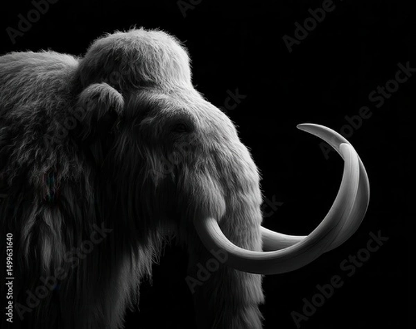 Obraz Detailed grayscale image of a woolly mammoth.