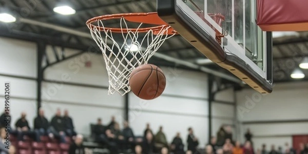 Obraz A basketball is in the air, about to go through a hoop