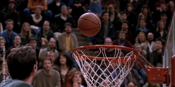 Obraz A basketball is in the air and is about to go through a hoop