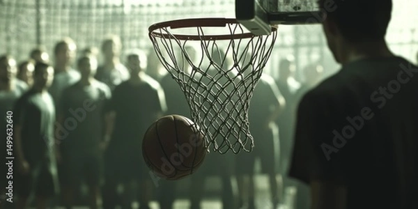 Obraz A basketball is in the air and a man is watching it