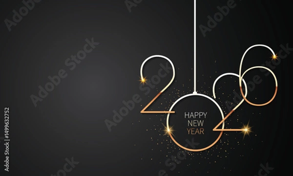 Fototapeta 2026 Happy New Year Background Design. Greeting Card, Banner, Poster. Vector Illustration.
