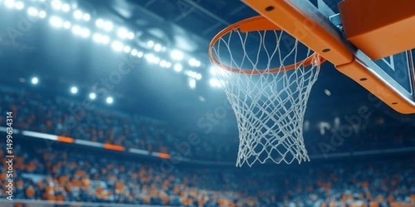 Obraz A basketball net is suspended in the air in a stadium