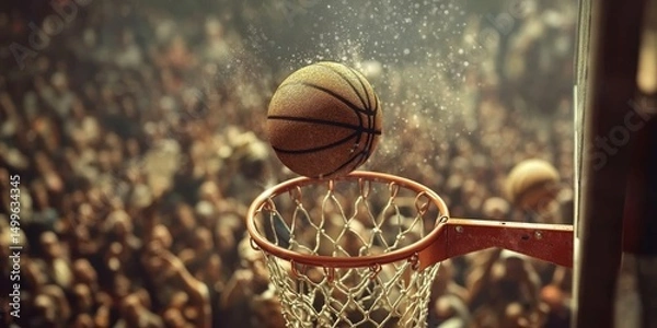Obraz A basketball is in the air above a basketball net