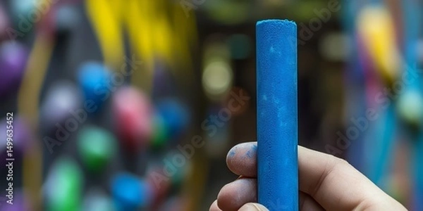 Obraz A person is holding a blue chalk in their hand