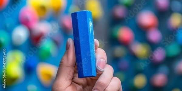 Obraz A person is holding a blue object with a white powdery substance on it