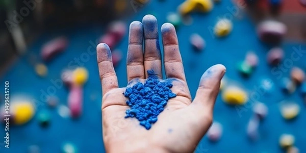 Obraz A hand holding a handful of blue powder
