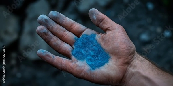 Obraz A hand holding a handful of blue powder
