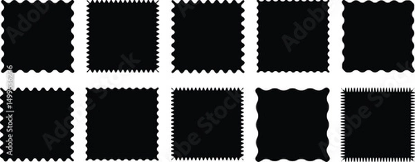 Fototapeta Black Vector illustration frames. Geometric shapes stickers with zigzag wavy. Set of frames with edge, scallop edge shapes set of photo frames zigzag edge shapes  