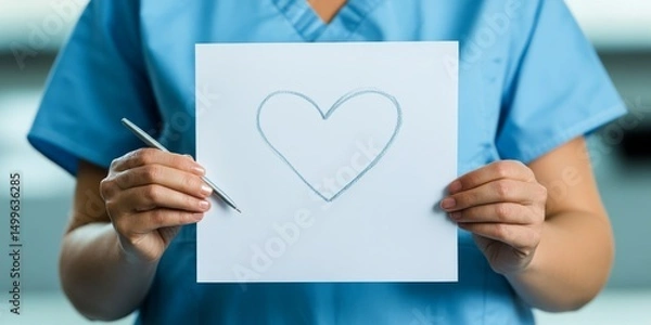 Obraz A woman is holding a piece of paper with a heart drawn on it