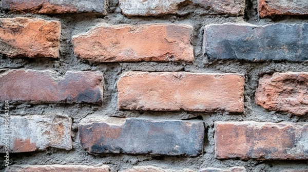 Obraz Close-up of a weathered brick wall with earthy tones and textures.