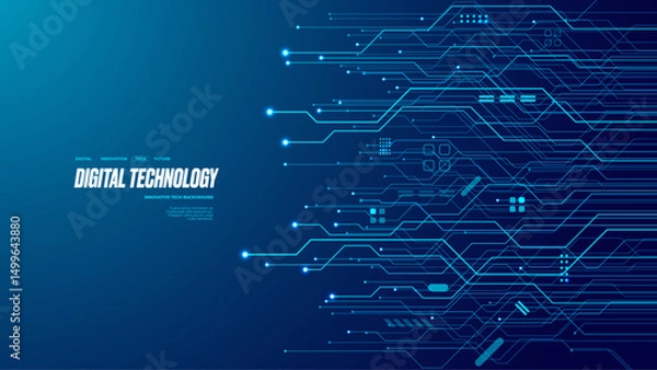 Fototapeta Abstract technology blue circuit board texture or pattern. Web background design with text. Futuristic blue circuit board on tech bg. AI innovation concept. Light blue connected dots and lines. Vector
