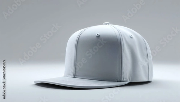 Fototapeta A monochromatic image showcasing a blank white baseball cap against a light gray background studio shot