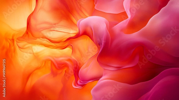 Obraz A vibrant abstract design featuring smooth waves of pink and orange.