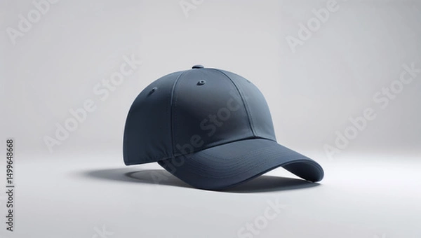 Fototapeta A simple gray baseball cap resting on a white surface with a soft shadow under it in a studio setting