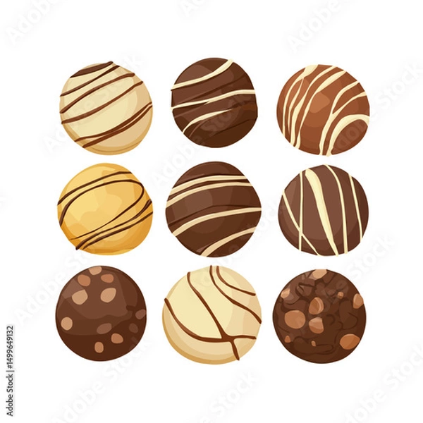 Obraz My very Simple flat 2D icon, chocolate truffles group isolated on a white background, vector, flat design, animation design, simple flat 2D icon, minimalist design, vector design, eps