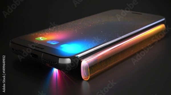 Obraz A sleek smartphone emitting colorful glowing light effects.
