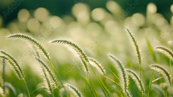 Obraz Sunlit grass sways gently in a serene, natural landscape.