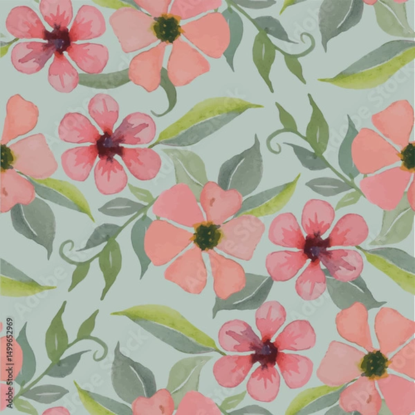 Fototapeta Coral flowers seamless pattern green leaves stock vector illustration for web, for print, for wallpaper, for bed linen