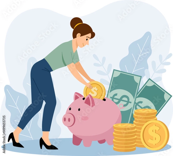 Obraz Illustration of Woman Saving Money Smart Financial Strategies for a Secure Future