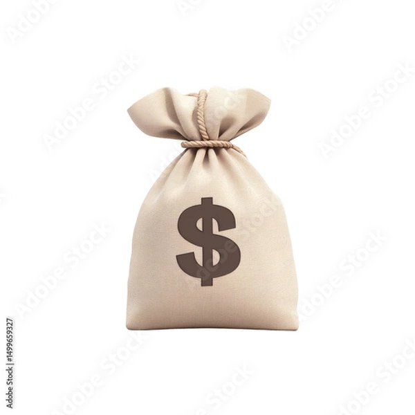 Obraz Cartoonstyle money bag with dollar symbol on transparent background isolated graphic for business and financial concepts