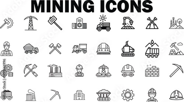 Fototapeta Mining and Industry Line Icons Set  Editable Stroke Vector Collection