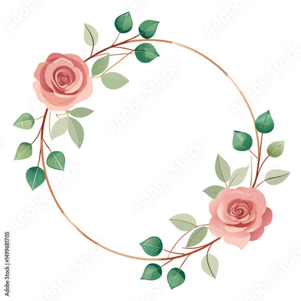 Fototapeta Pink roses and butterflies frame a lovely floral design, perfect for a vintage wedding card or Valentine's Day illustration
