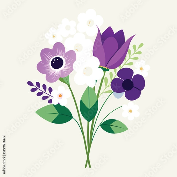 Fototapeta A beautiful vector illustration of a floral bouquet with delicate butterflies, perfect for spring and summer design