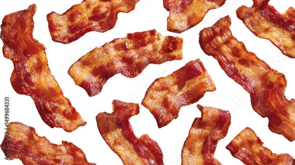 Fototapeta Crispy Bacon Slices: A delectable array of perfectly cooked bacon strips, each boasting a tantalizing texture and rich, savory flavor.