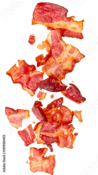 Fototapeta Crispy Bacon Crumbles Falling on Transparent Background