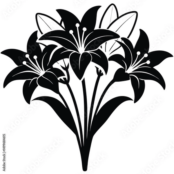 Fototapeta Lily of the valley flower vector illustration with leaves, a delicate floral plant design element for nature decoration or tattoo art