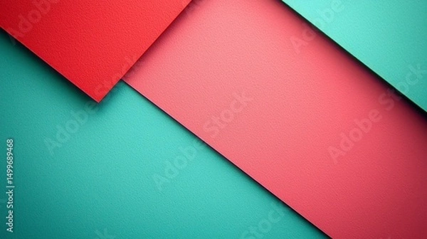 Fototapeta Minimalist background with three colors: red, turquoise, and pink