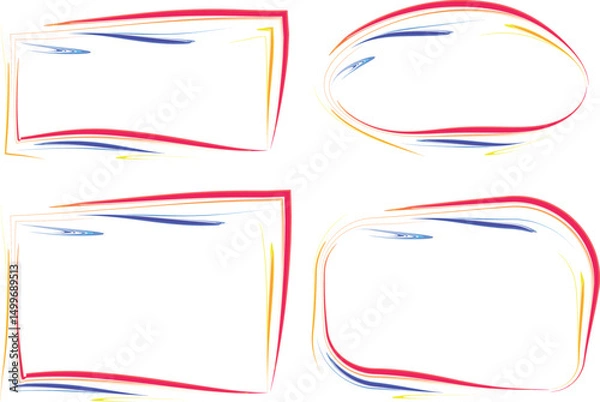 Fototapeta red blue yellow colorful abstract scribble lines frames set