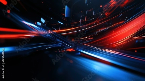 Fototapeta Dynamic game themed background with black, blue and red colors, abstract lines, wallpaper AI generated image