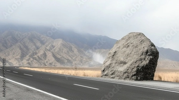 Obraz Highway boulder with mountain backdrop.