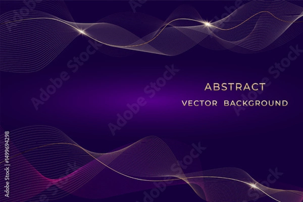 Fototapeta Abstract luxury golden curved overlapping lines on dark purple background. Premium design template.