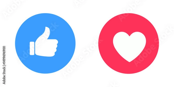 Obraz Thumb up and heart icon. Vector like and love icon. Ready like and love button for website and mobile app.