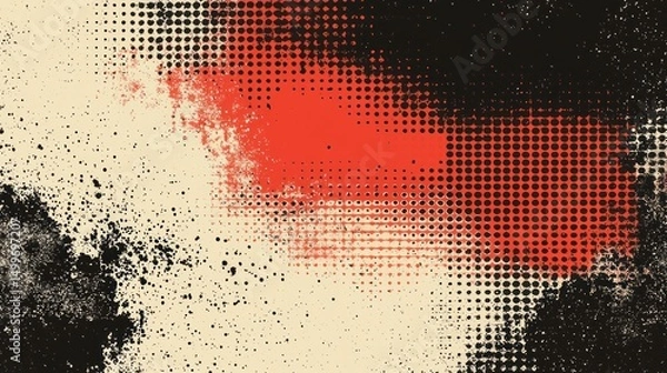 Fototapeta Background with halftone dots and grunge texture in black and red