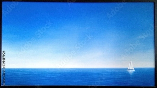 Obraz Sailboat on Calm Ocean with Blue Sky.