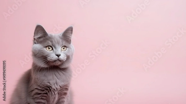Fototapeta Beautiful cat on a plain background with copy space