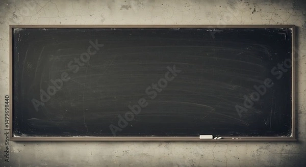 Fototapeta Dusty classroom chalkboard with wood frame