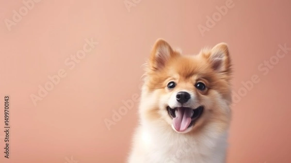 Fototapeta A puppy on pastel background. Copy space.