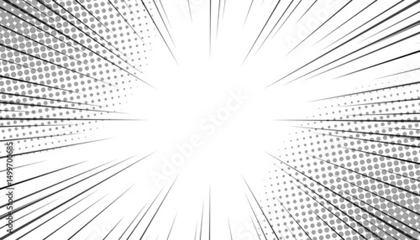 Fototapeta Manga comic radial lines with speed effect for comic book. Black and white explosion background.